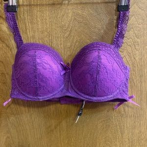 Purple lace bra with corseted side accent